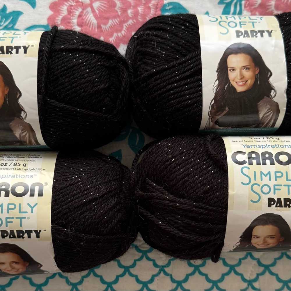 Caron Simply Soft Party Yarn - Sparkling Black lot of 4 skein NWT